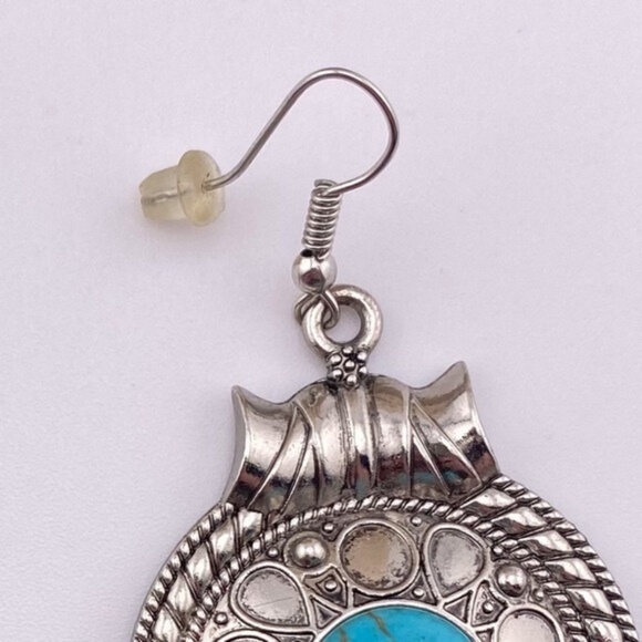 Boho Faux Turquoise Silver Tone Earrings - Picture 6 of 8